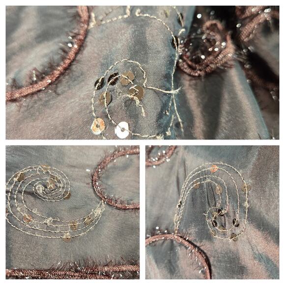 VTG Nueva Satin Top Jkt Sz 12 Brown Embroidered Sequins Art To Wear Formal - Picture 13 of 14